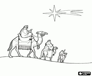 για ζωγραφική Το αστέρι των Χριστουγέννων που οδηγεί Μάγων στην πορεία τους προς τη Βηθλεέμ